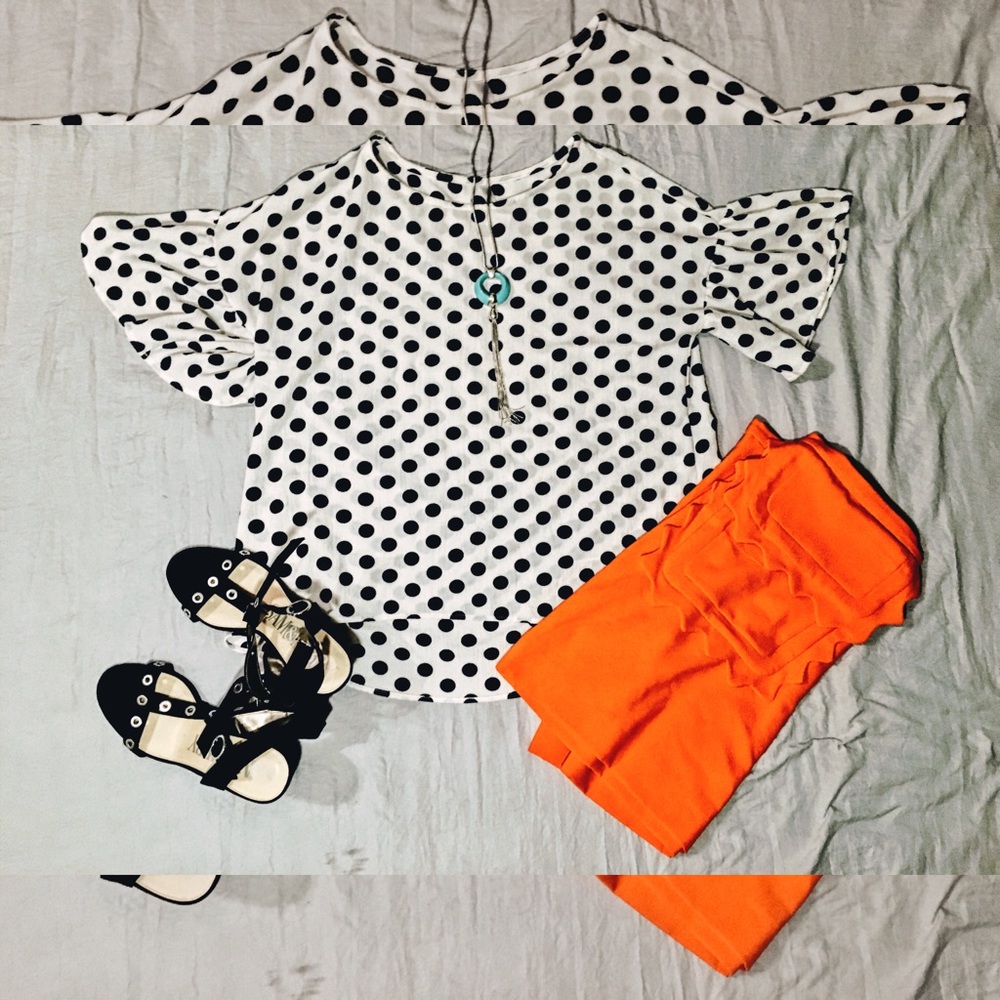 Polka Dot Top w/ Ruffle Sleeves